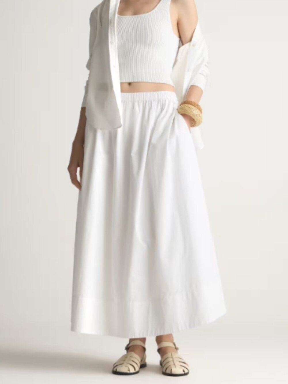 Quince 100% Organic Cotton Poplin A-line Maxi Skirt Classic White - Small